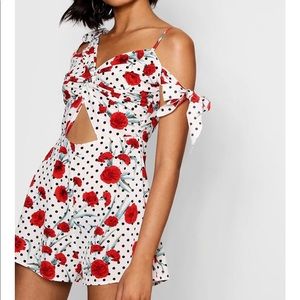 Rose polka dot romper